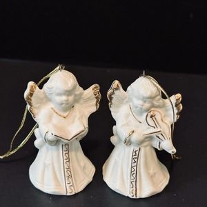 Gift Co Inc. Angel Bell Set of 2 Christmas Ornament Hanging Porcelain Gold Trim
